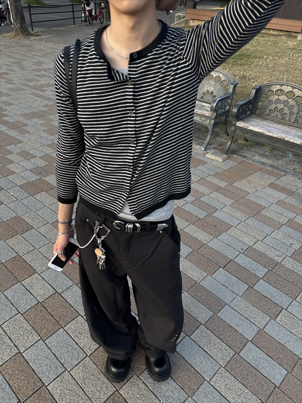 スタッズデザインワイドレッグパンツ HS0392