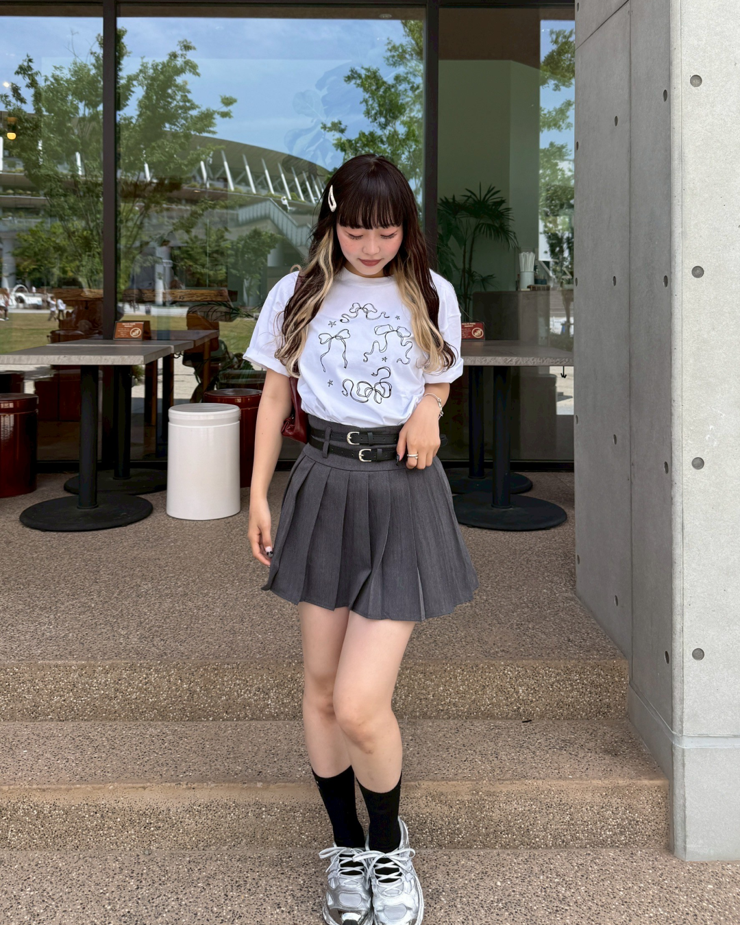 リボンモチーフプリントTシャツ HZ1006