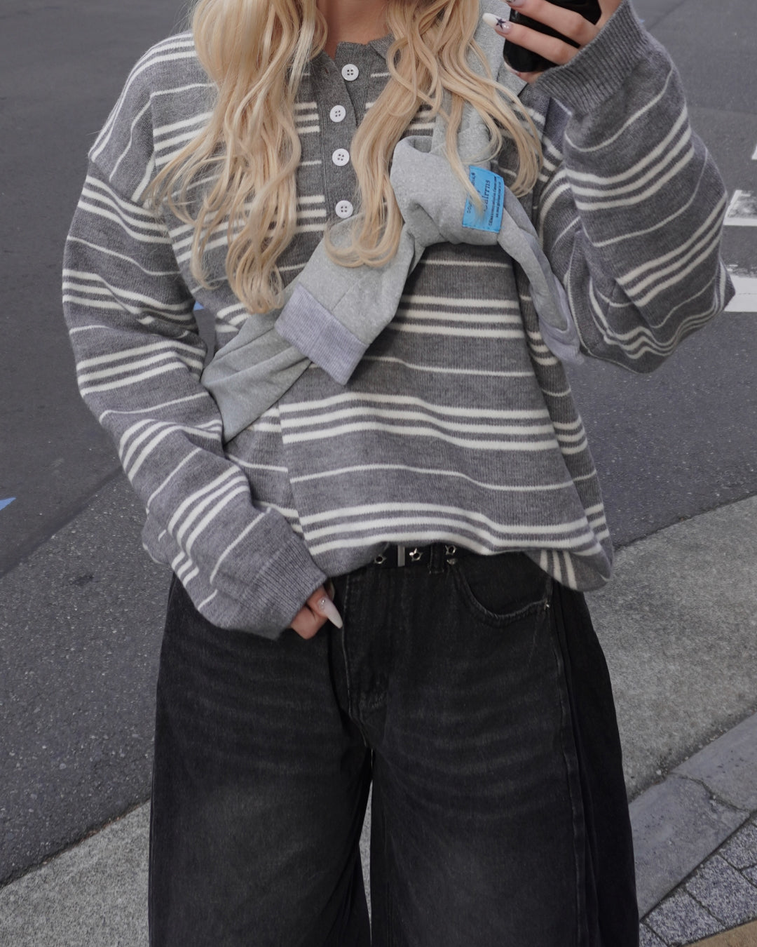 ボーダーポロヘンリーニット HZ2189