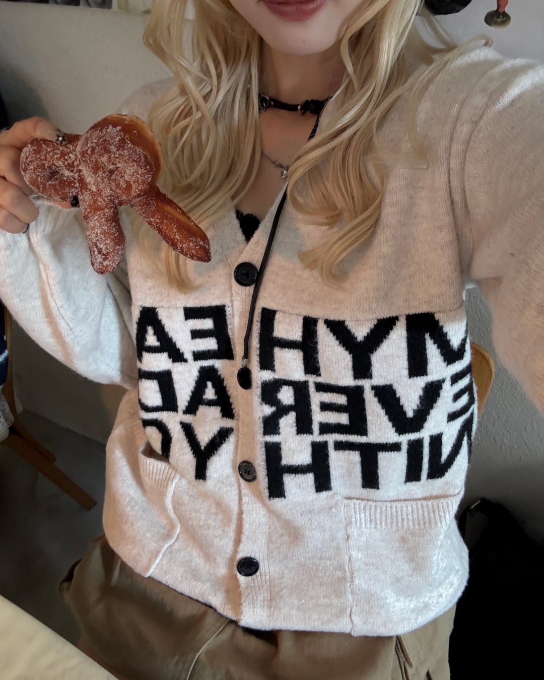 ロゴニットバイカラーカーディガン HZ3001