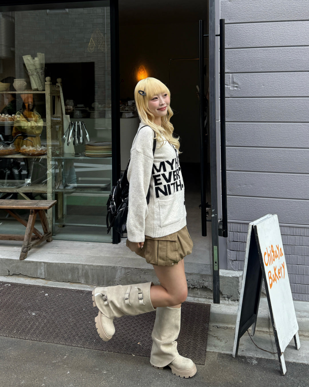 ロゴニットバイカラーカーディガン HZ3001