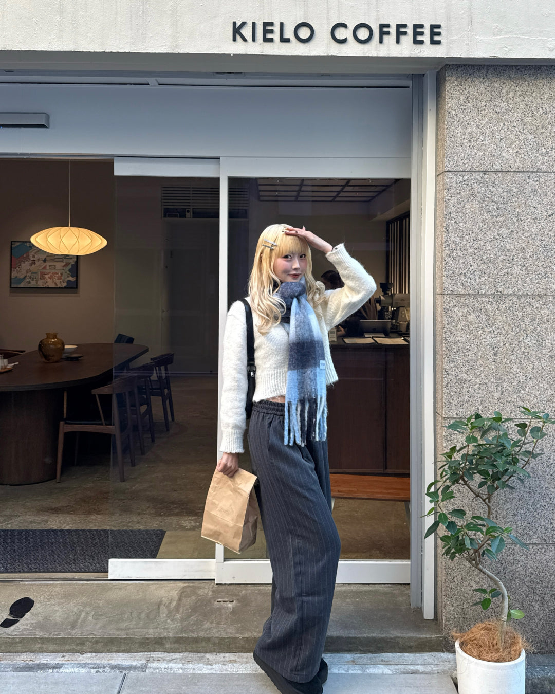 オンブレチェックマフラー HZ3004