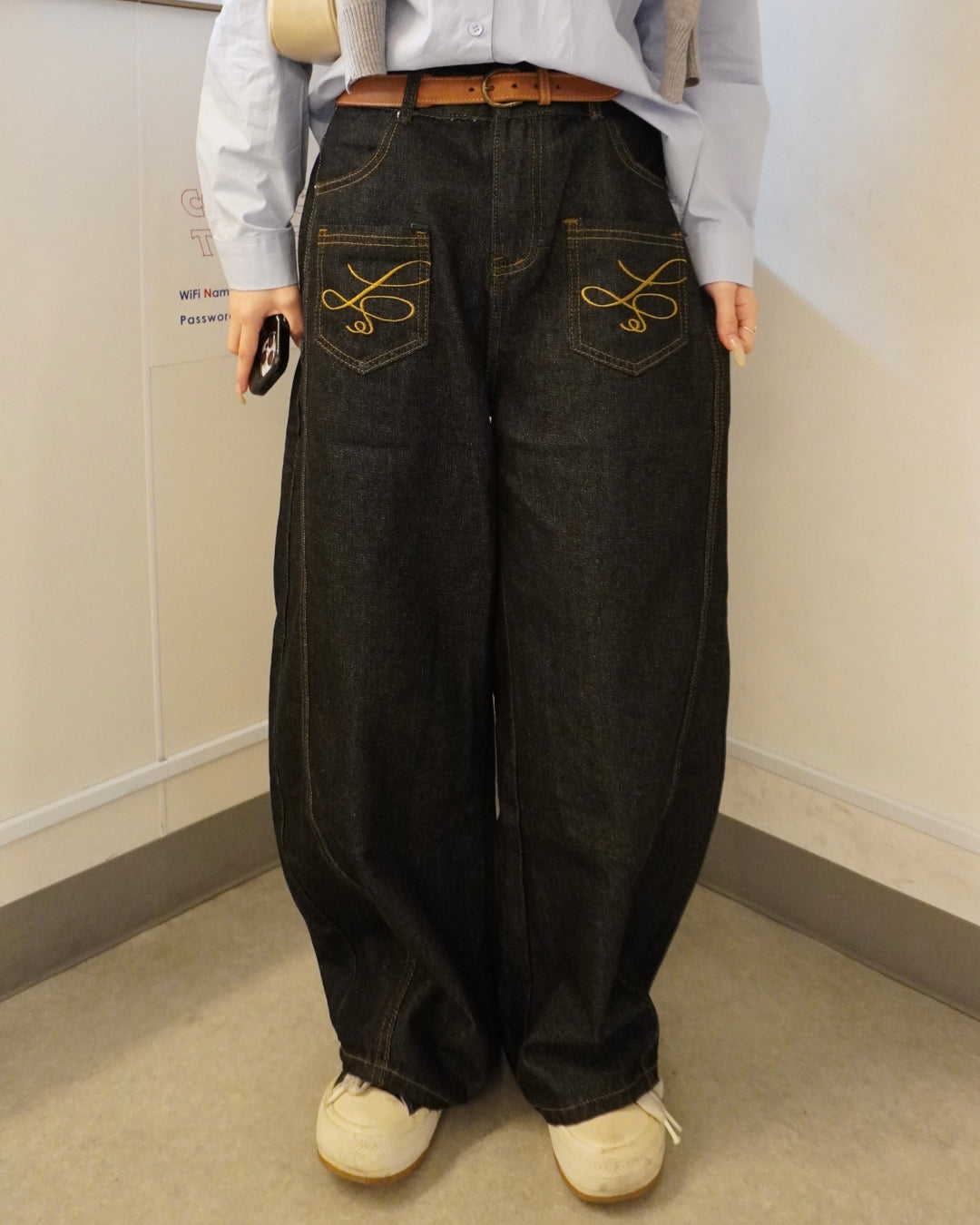 刺繍デザインワイドレッグパンツ HZ3033