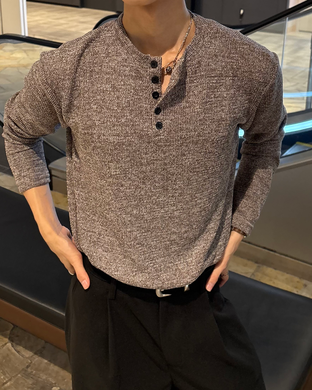 【即納】ヘンリーネックロングTシャツ WG0259