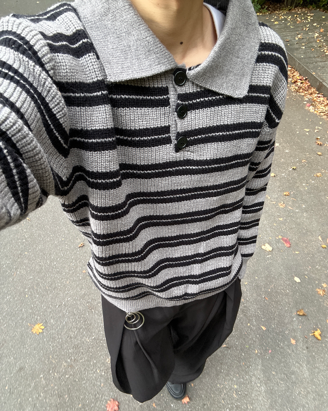 ヘンリーネックユニセックスボーダーニットスウェット GC0280