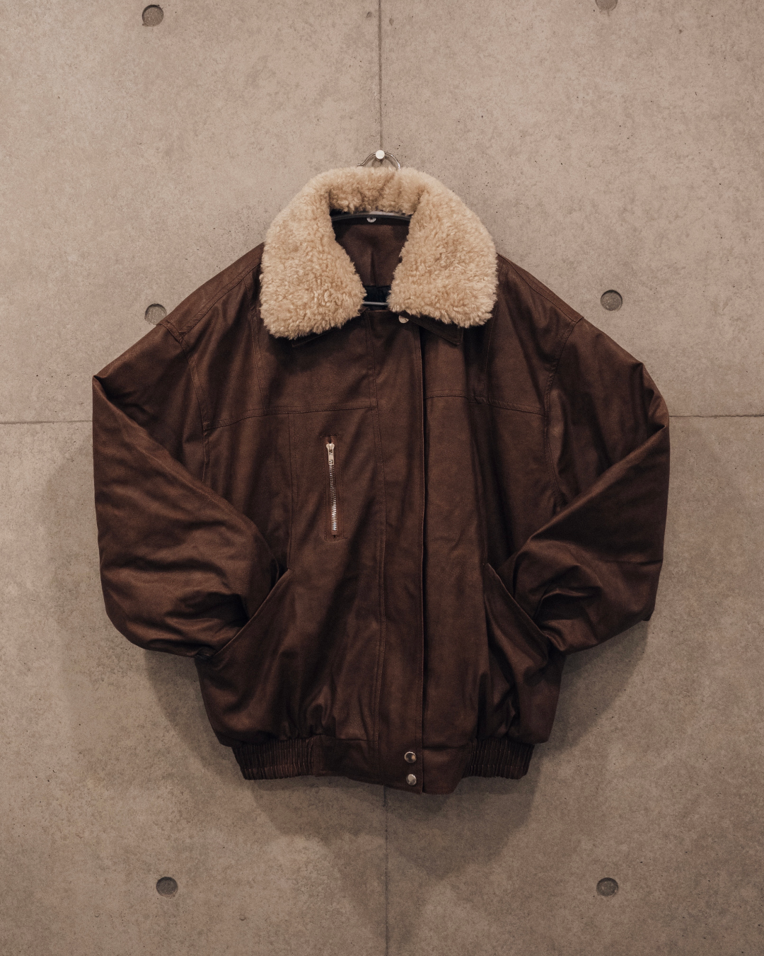 【即納】ボア襟ブラウンレザージャケット KA0092