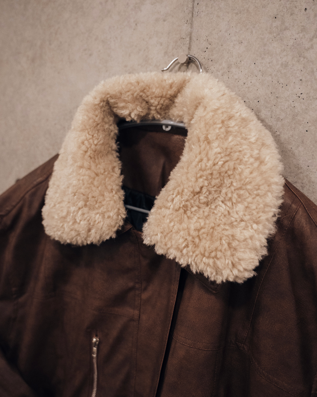 【即納】ボア襟ブラウンレザージャケット KA0092