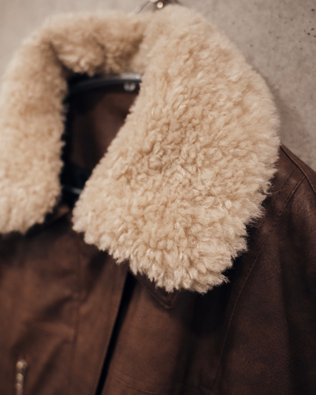 【即納】ボア襟ブラウンレザージャケット KA0092