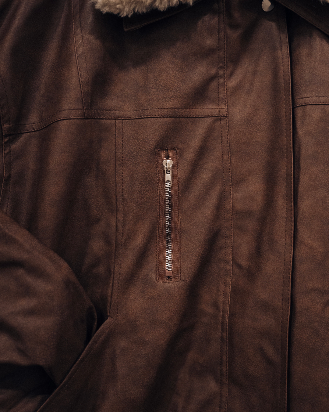 【即納】ボア襟ブラウンレザージャケット KA0092