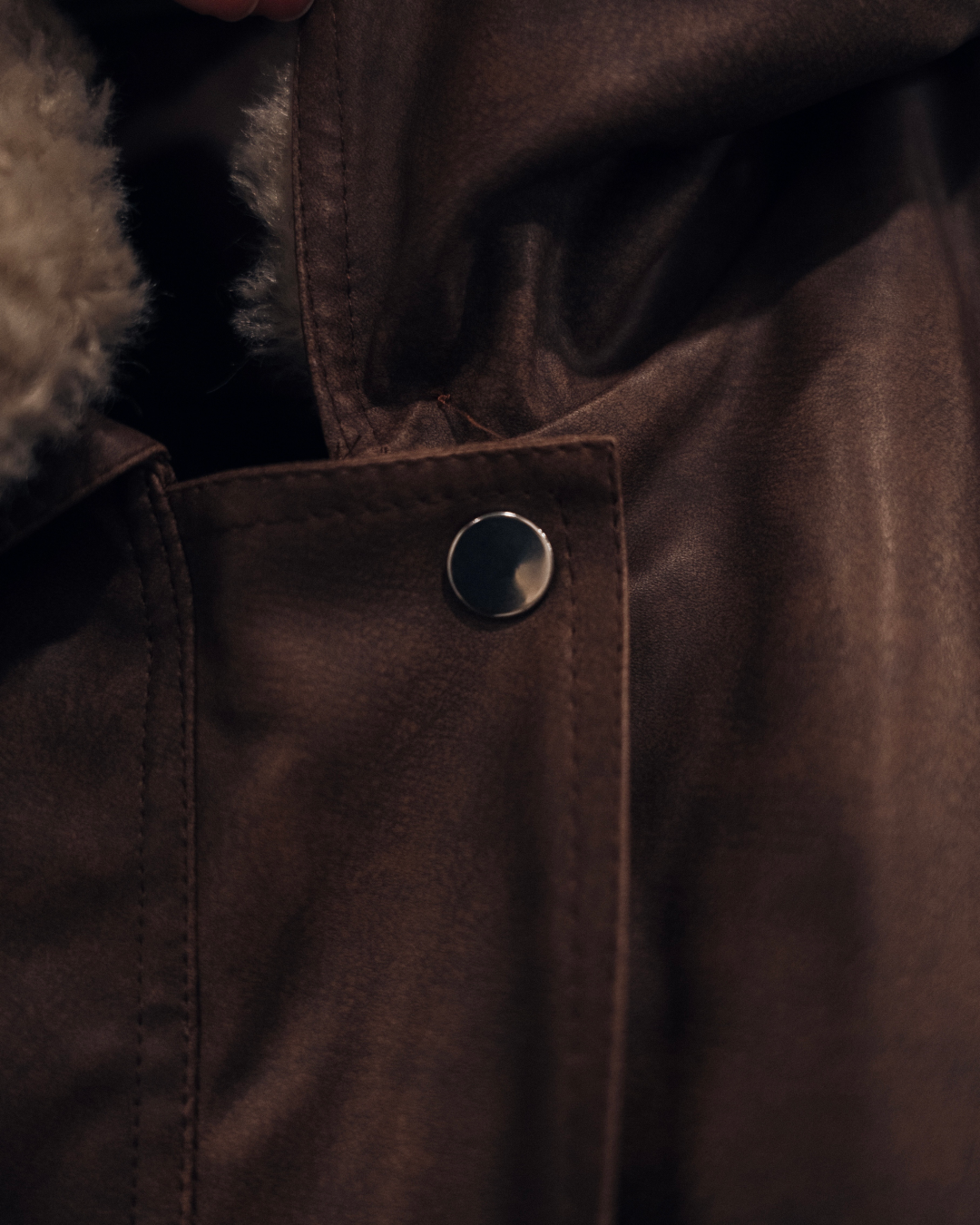 【即納】ボア襟ブラウンレザージャケット KA0092