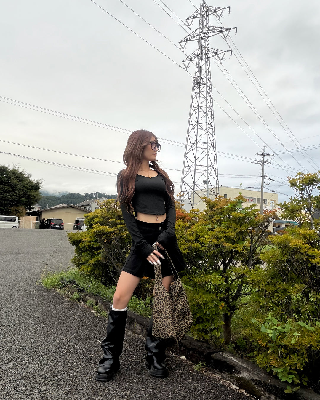 スクープネッククロップドロングTシャツ JU0058
