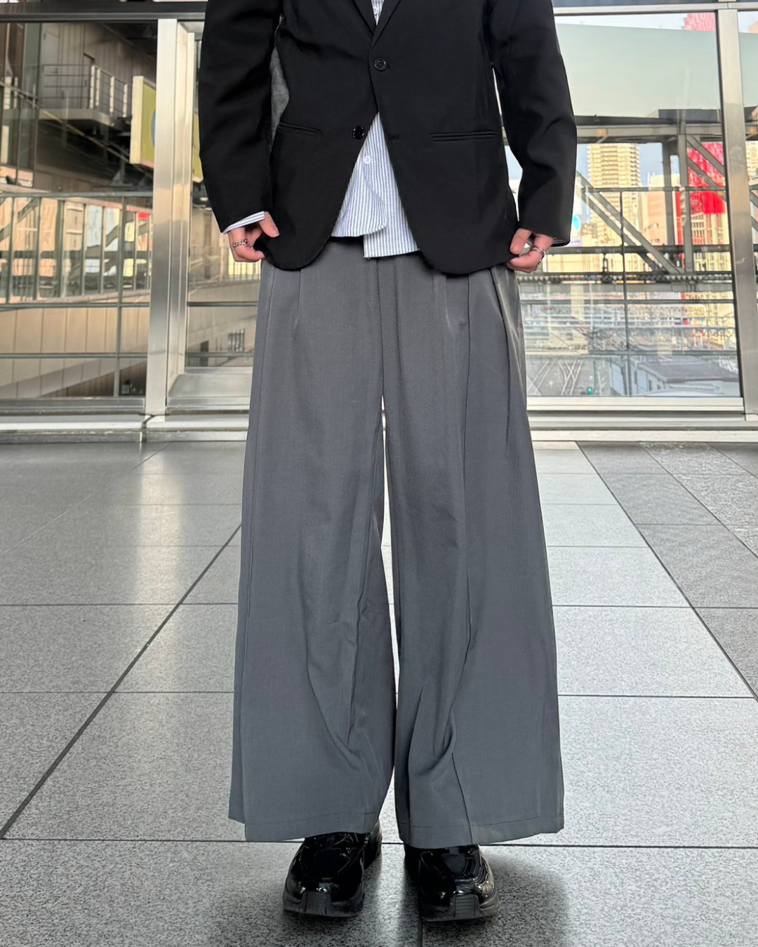ワイドシルエットフェイクポケットプリーツパンツ K0355