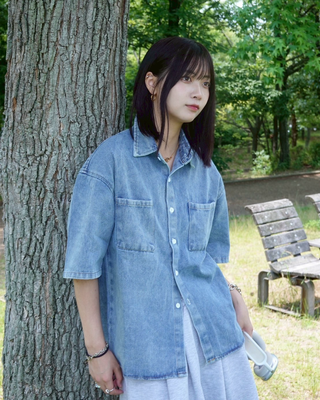 【再販】ウォッシュデザインデニムシャツ K1026