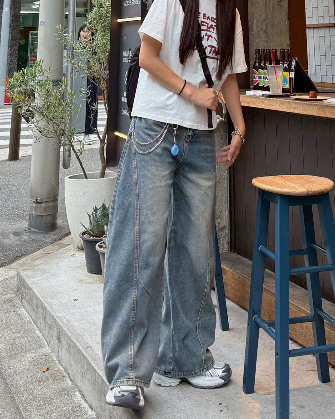 レトロウォッシュワイドレッグパンツ K1042