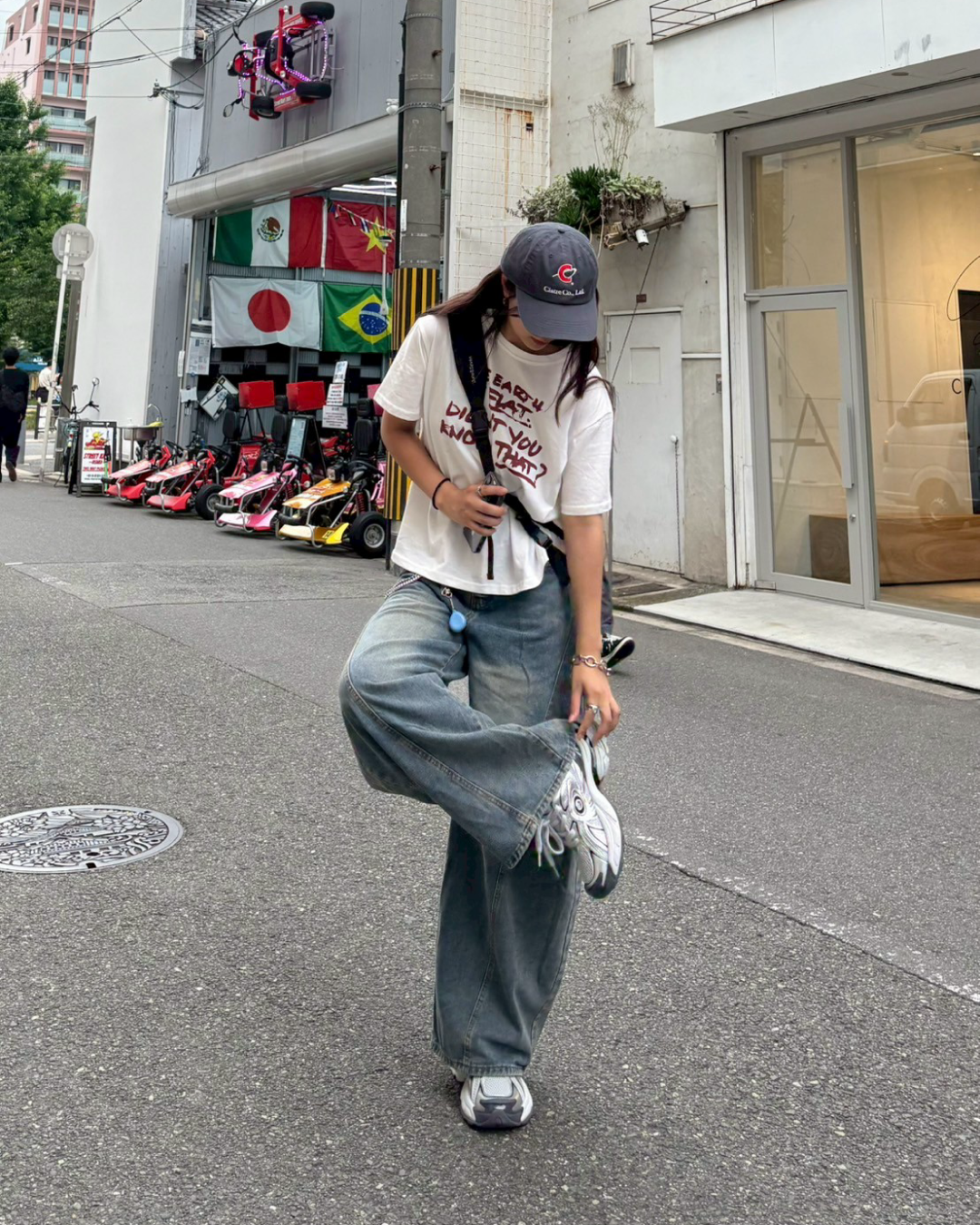 レトロウォッシュワイドレッグパンツ K1042