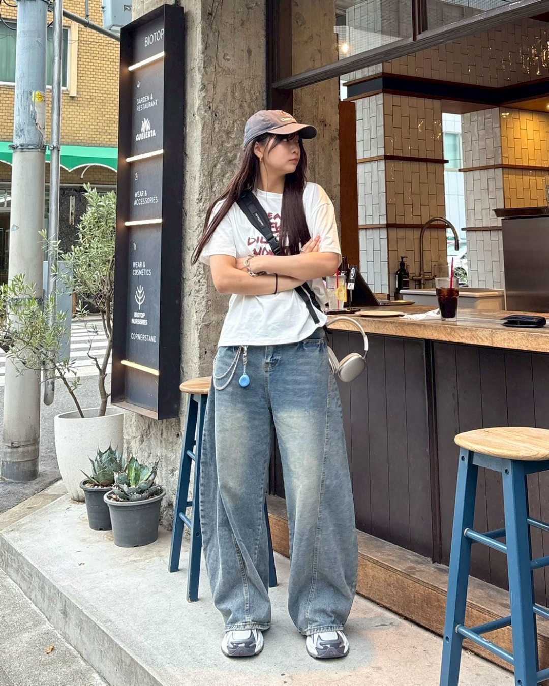 レトロウォッシュワイドレッグパンツ K1042