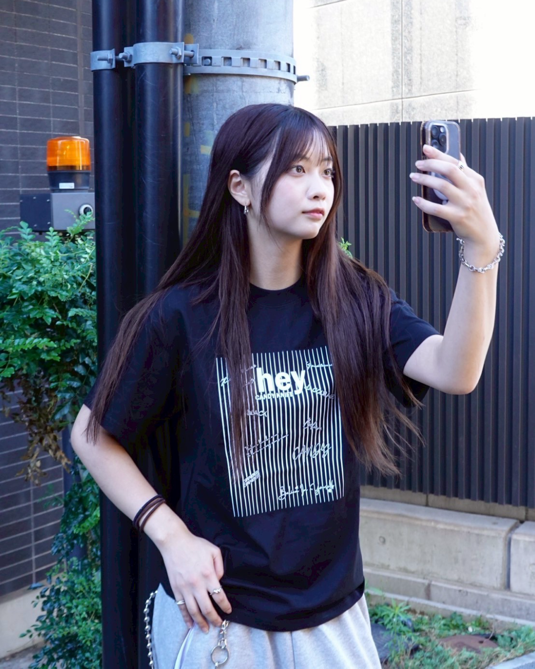 ストライプレタープリントTシャツ K1071