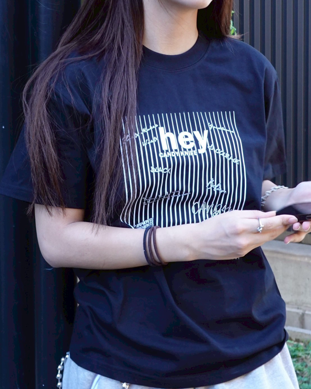 ストライプレタープリントTシャツ K1071