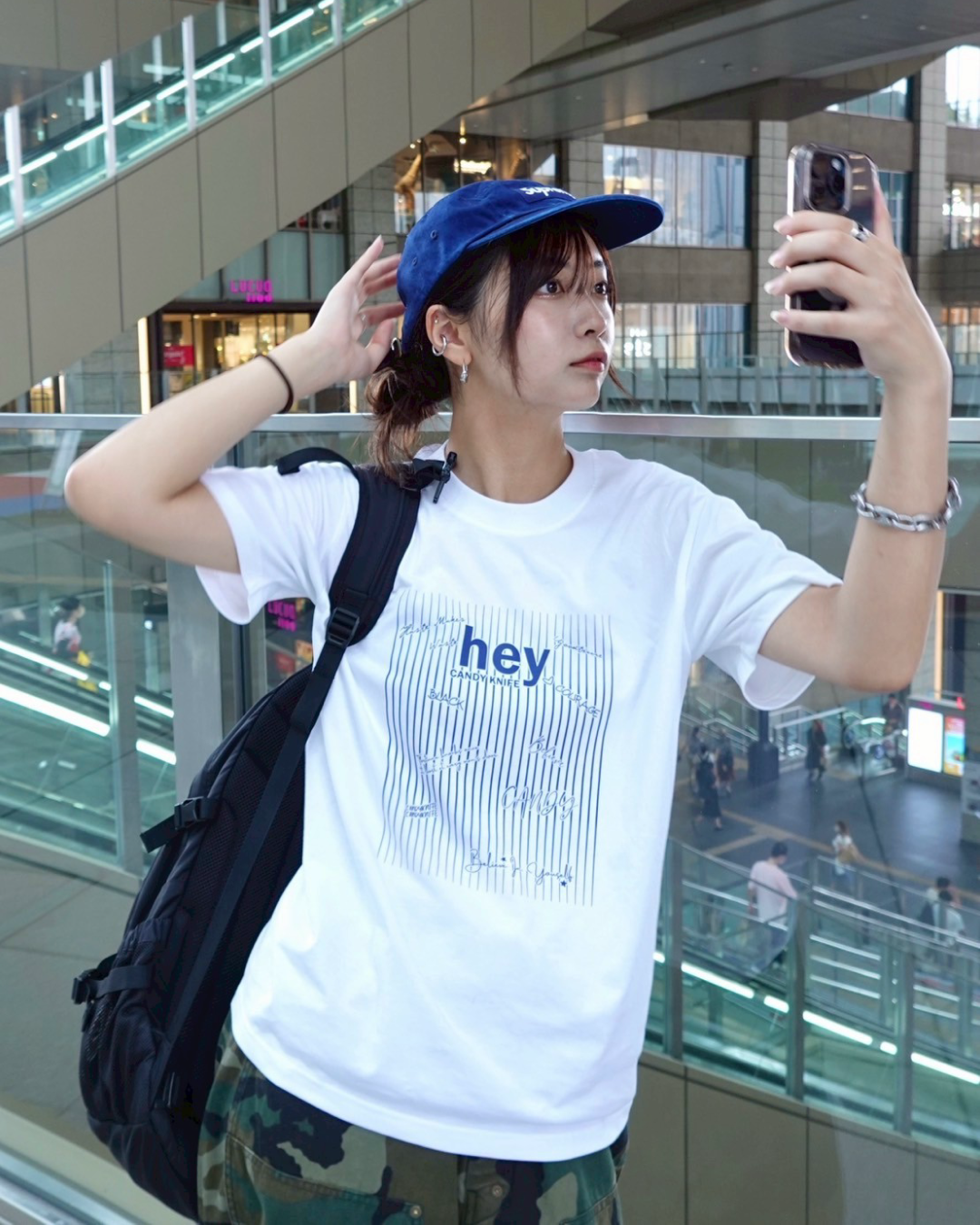 ストライプレタープリントTシャツ K1071