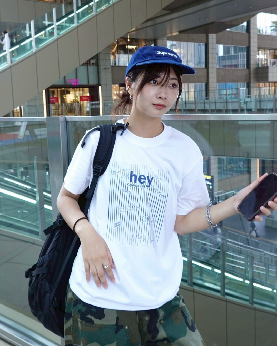 ストライプレタープリントTシャツ K1071