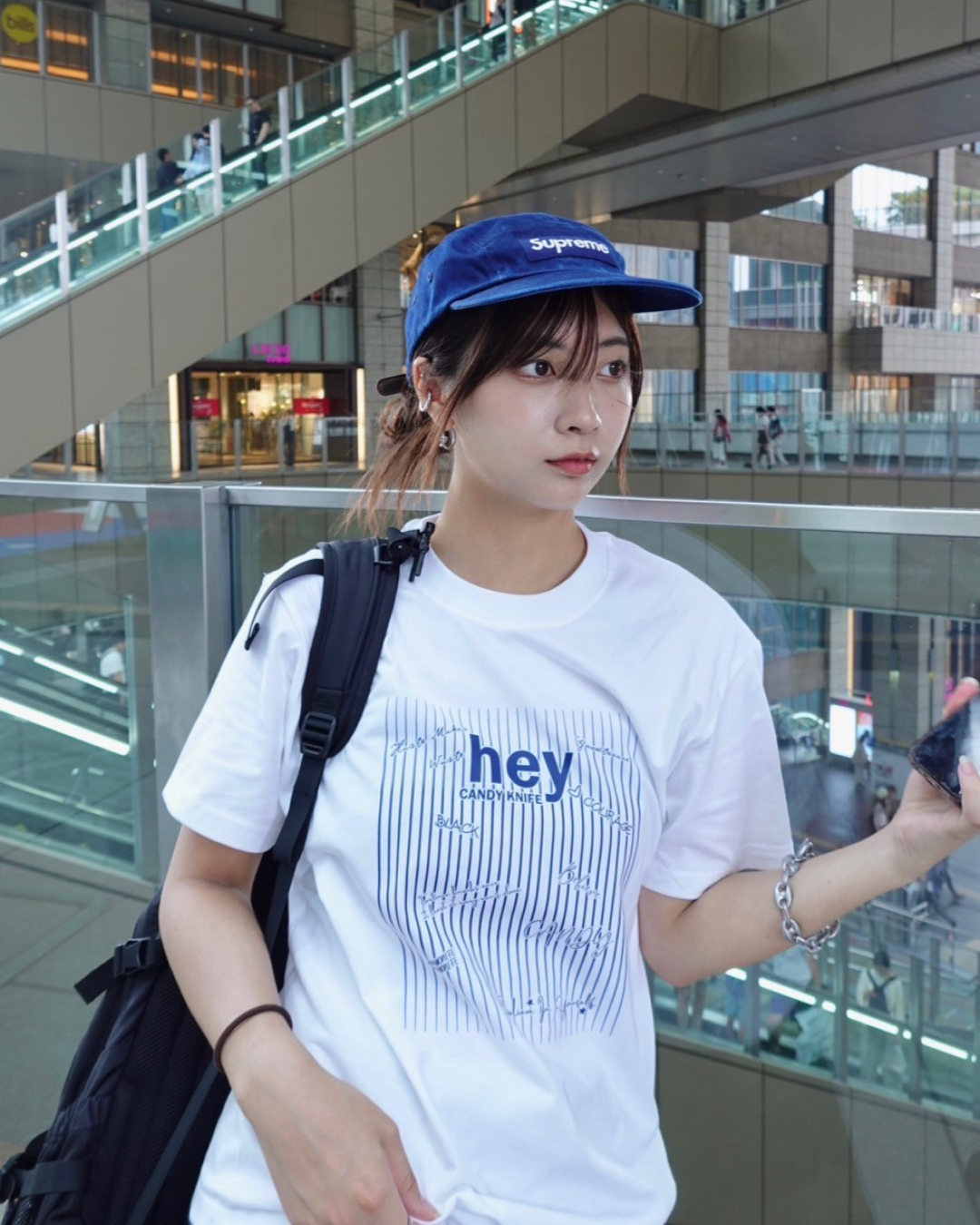 ストライプレタープリントTシャツ K1071