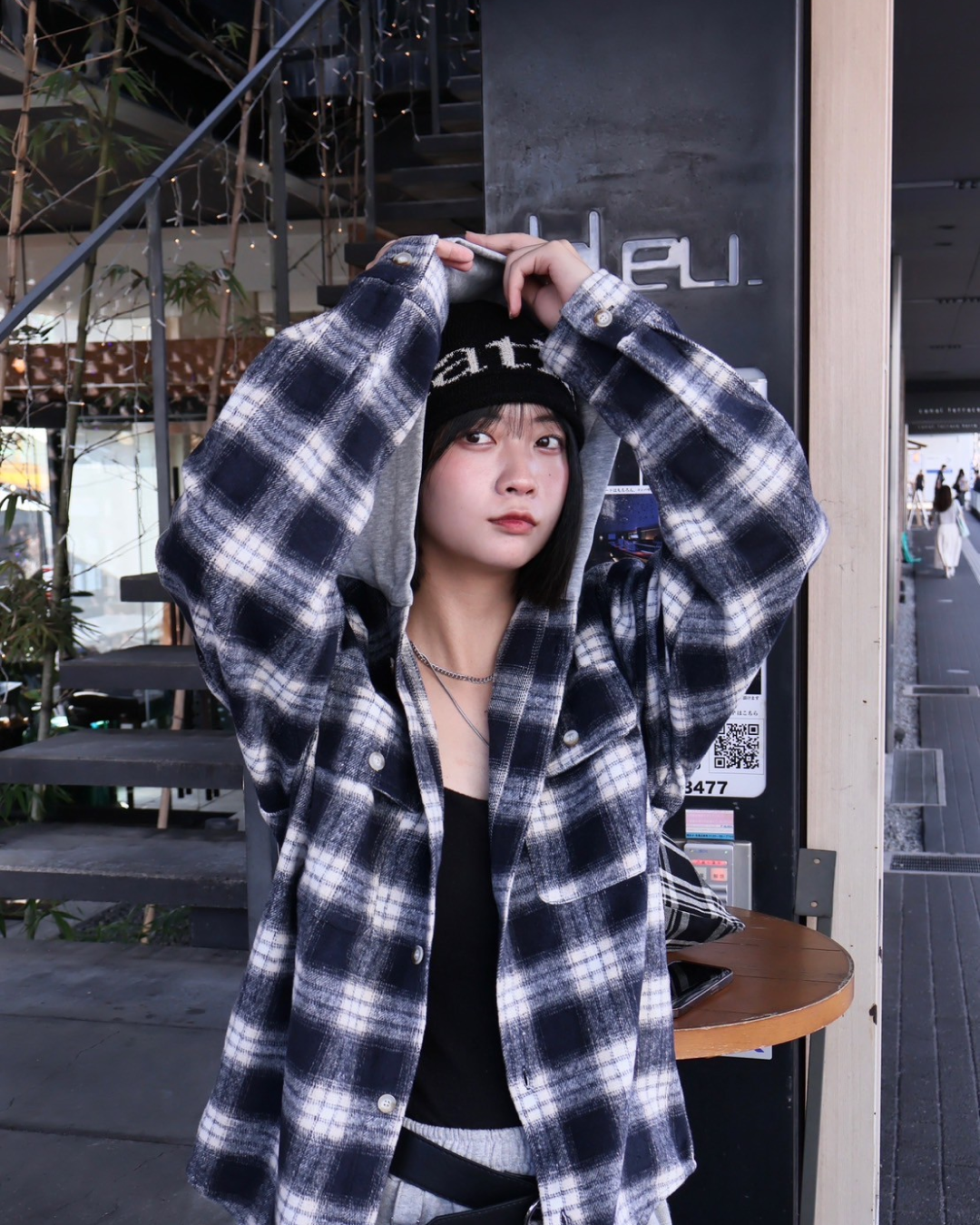 フードチェックシャツジャケット K1111