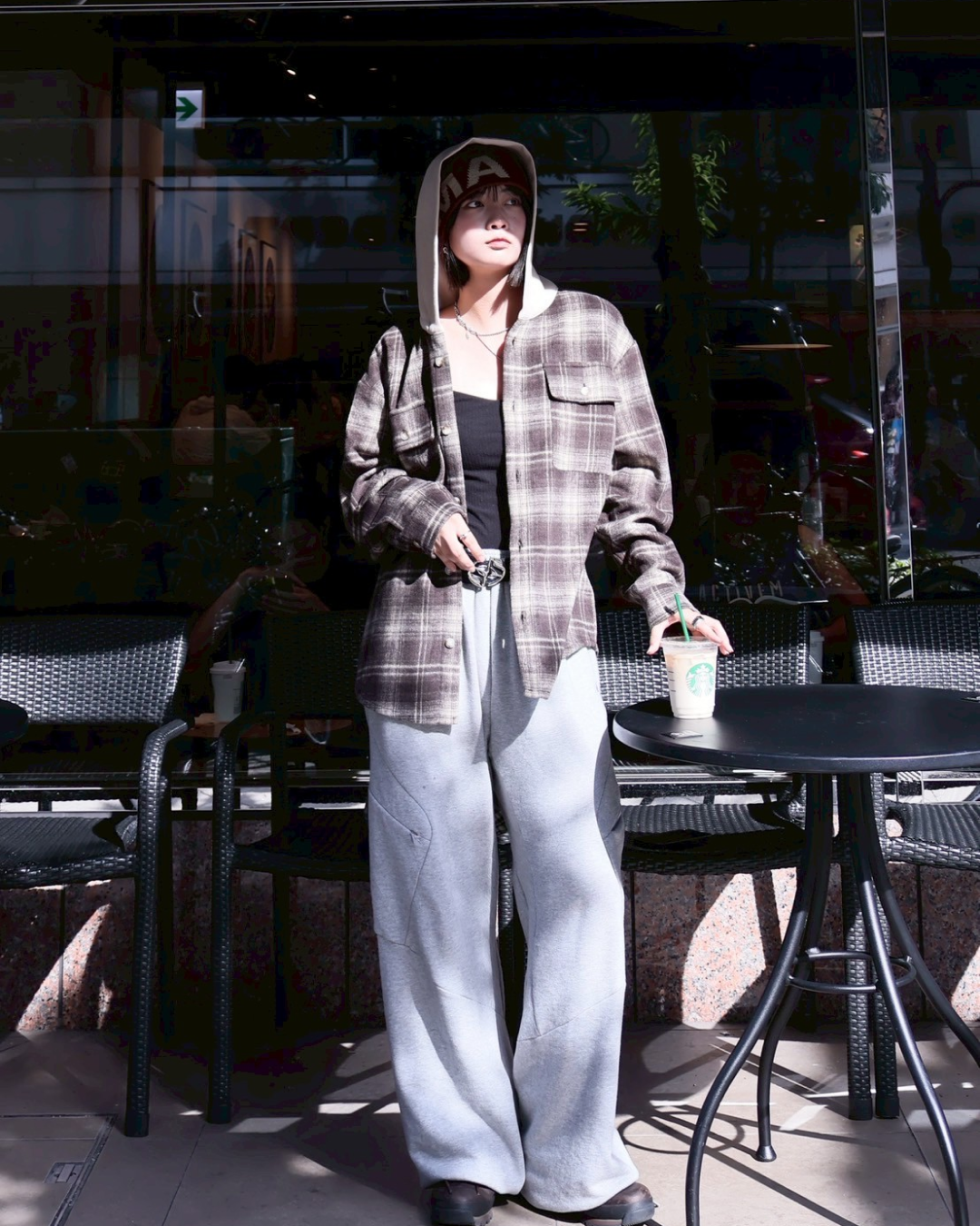 フードチェックシャツジャケット K1111