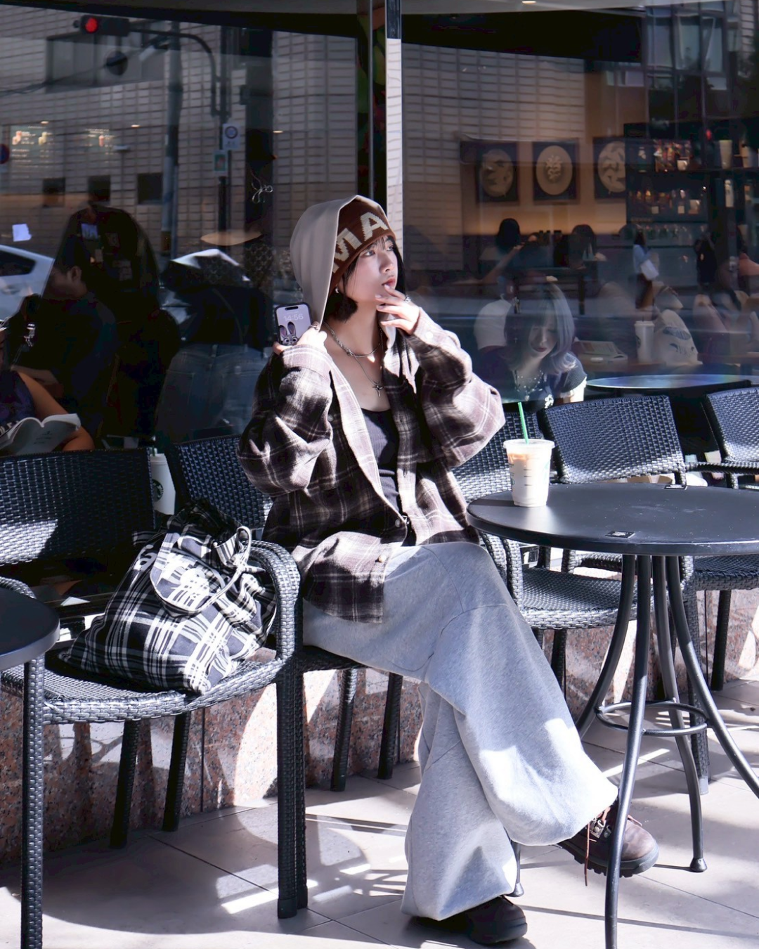 フードチェックシャツジャケット K1111