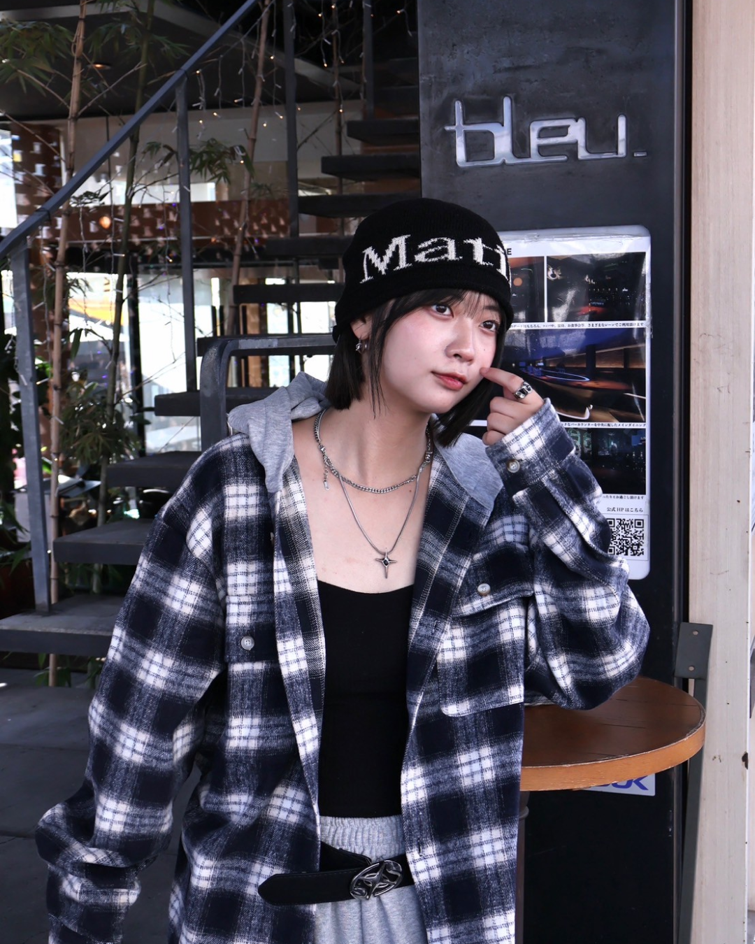 フードチェックシャツジャケット K1111