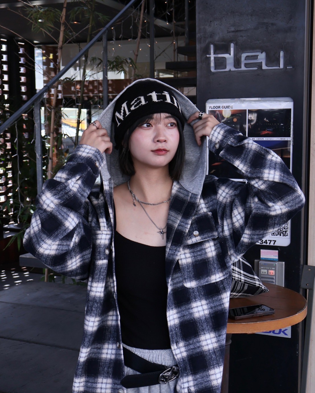 フードチェックシャツジャケット K1111