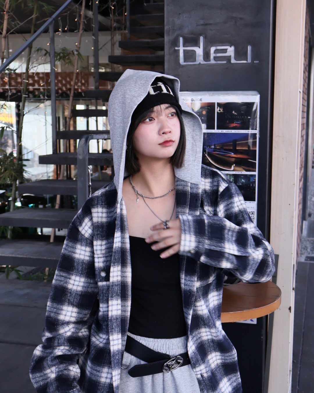 フードチェックシャツジャケット K1111