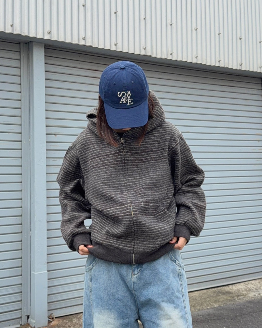 ストライプジップニットパーカー K3049