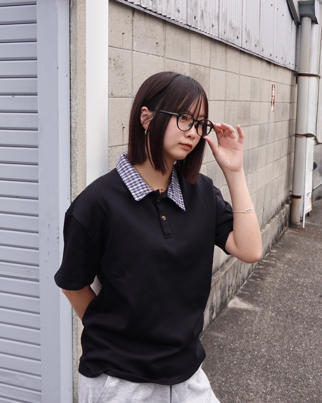 2ピースフロントショルダーラペルTシャツ K3143