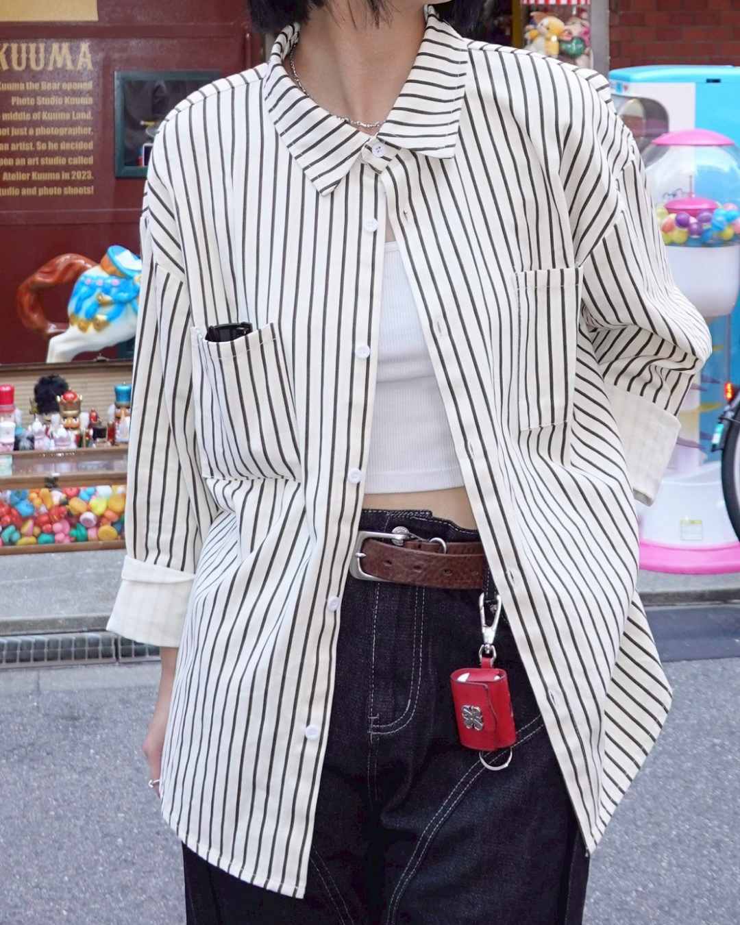 【即納】コットンストライプベーシックシャツ K5001