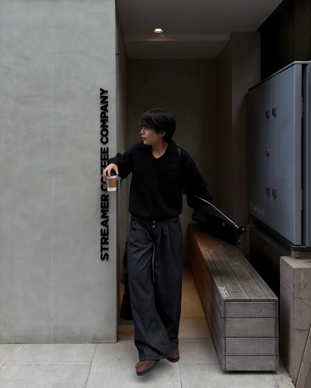 【即納】ストライプワイドレッグスラックス KA7138