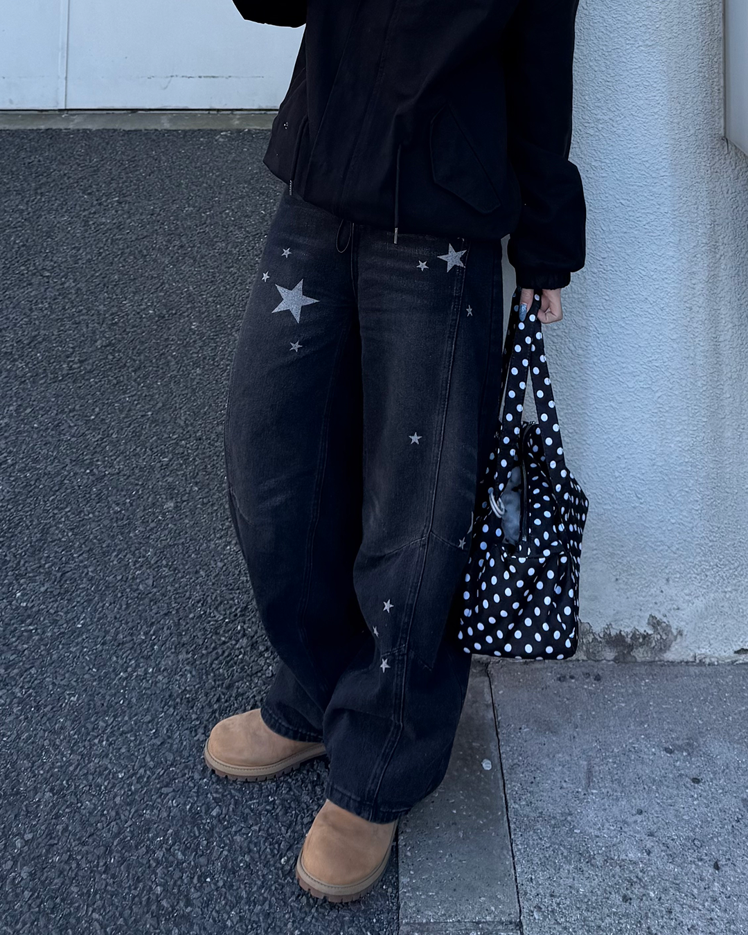バレルシルエット星プリントデニムパンツKC0224