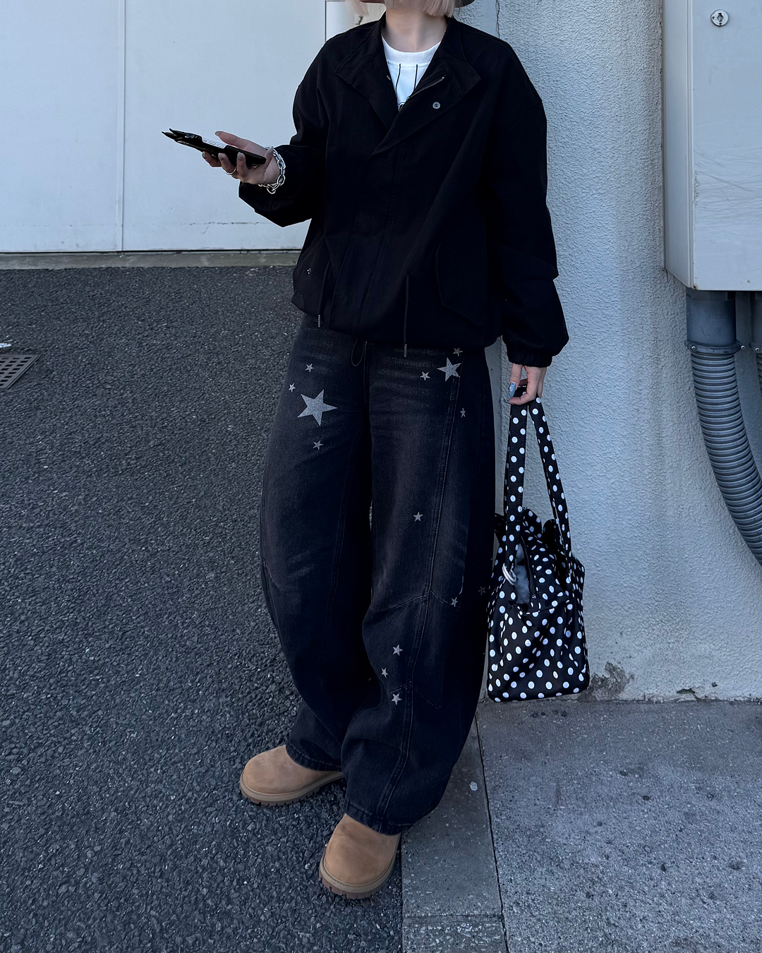 バレルシルエット星プリントデニムパンツKC0224