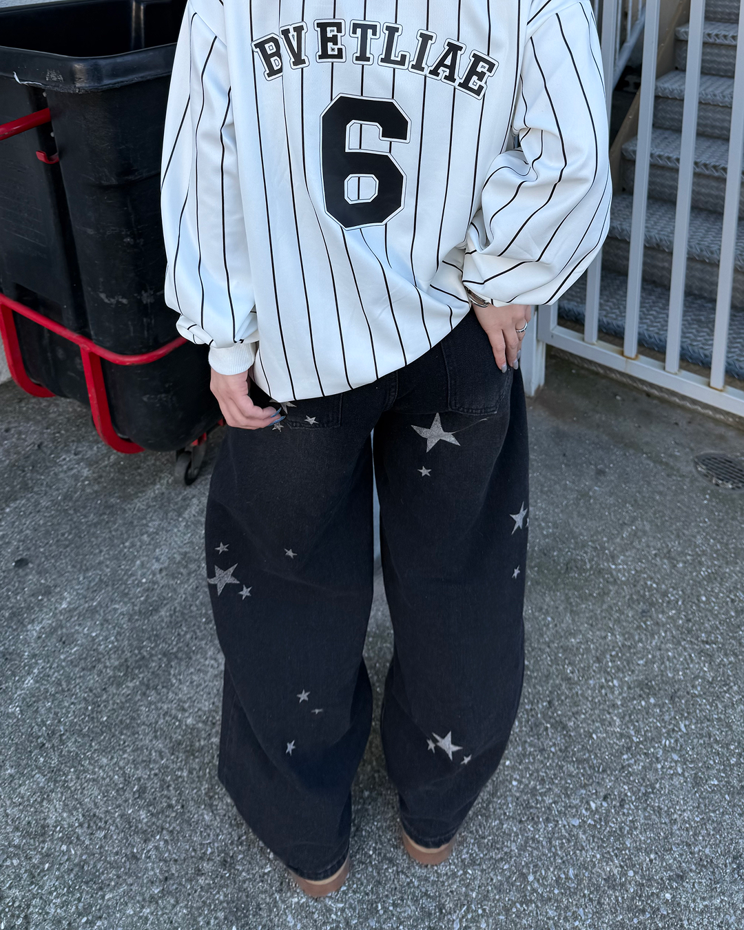 バレルシルエット星プリントデニムパンツKC0224