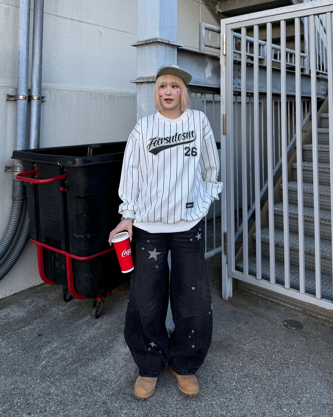 バレルシルエット星プリントデニムパンツKC0224