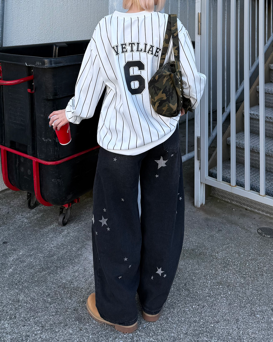 バレルシルエット星プリントデニムパンツKC0224