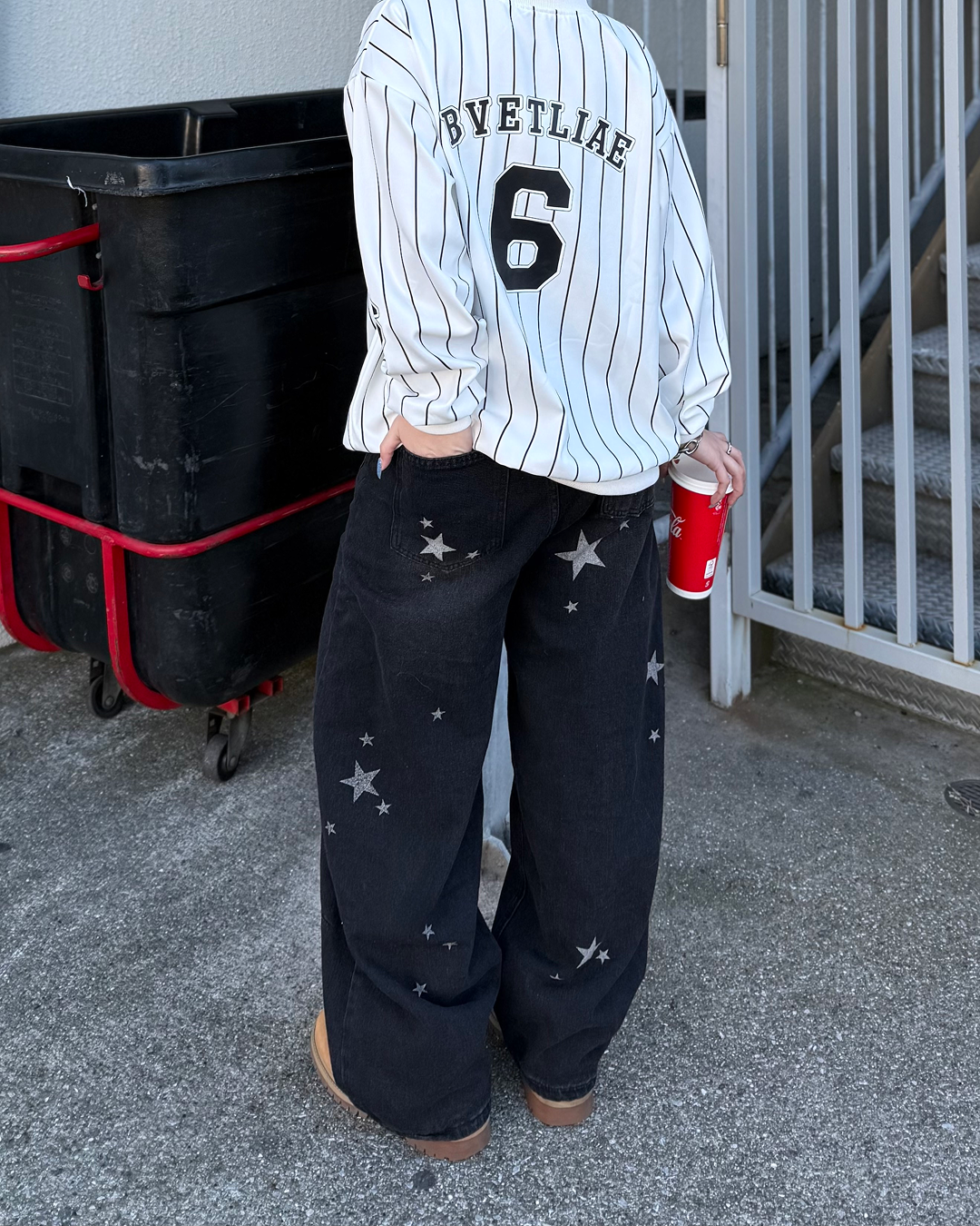 バレルシルエット星プリントデニムパンツKC0224