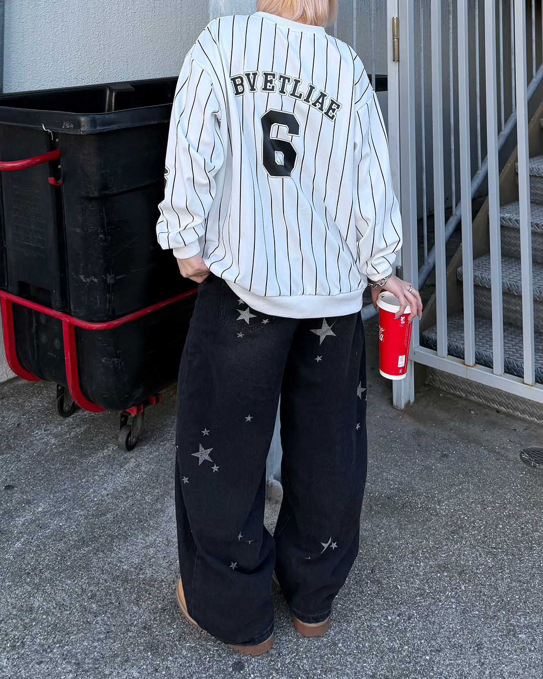 バレルシルエット星プリントデニムパンツKC0224