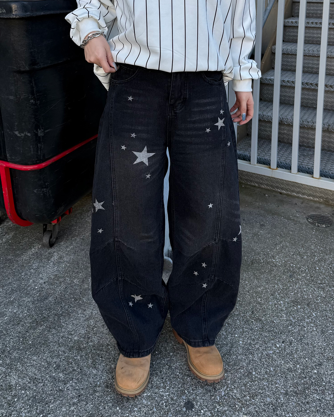 バレルシルエット星プリントデニムパンツKC0224