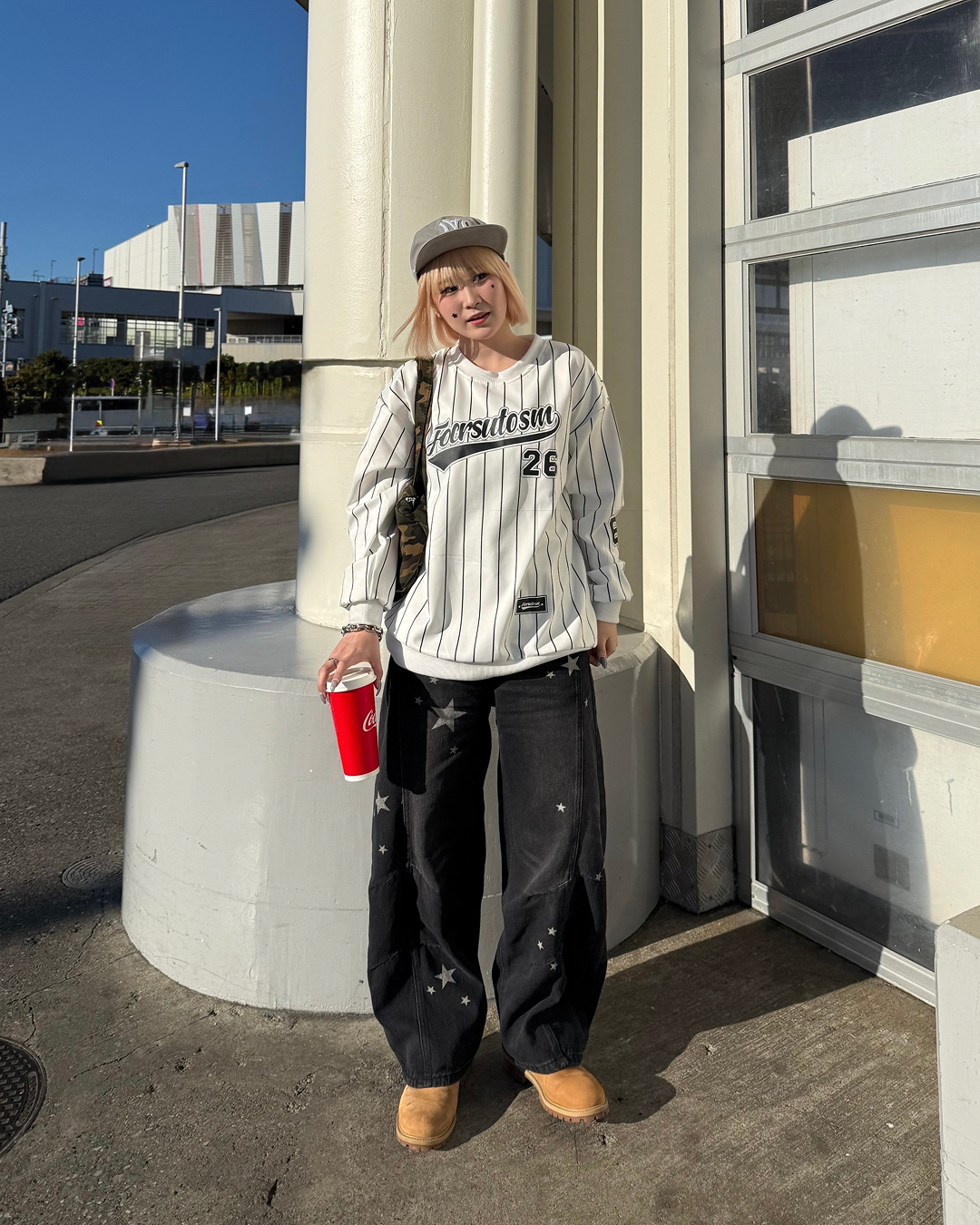 バレルシルエット星プリントデニムパンツKC0224