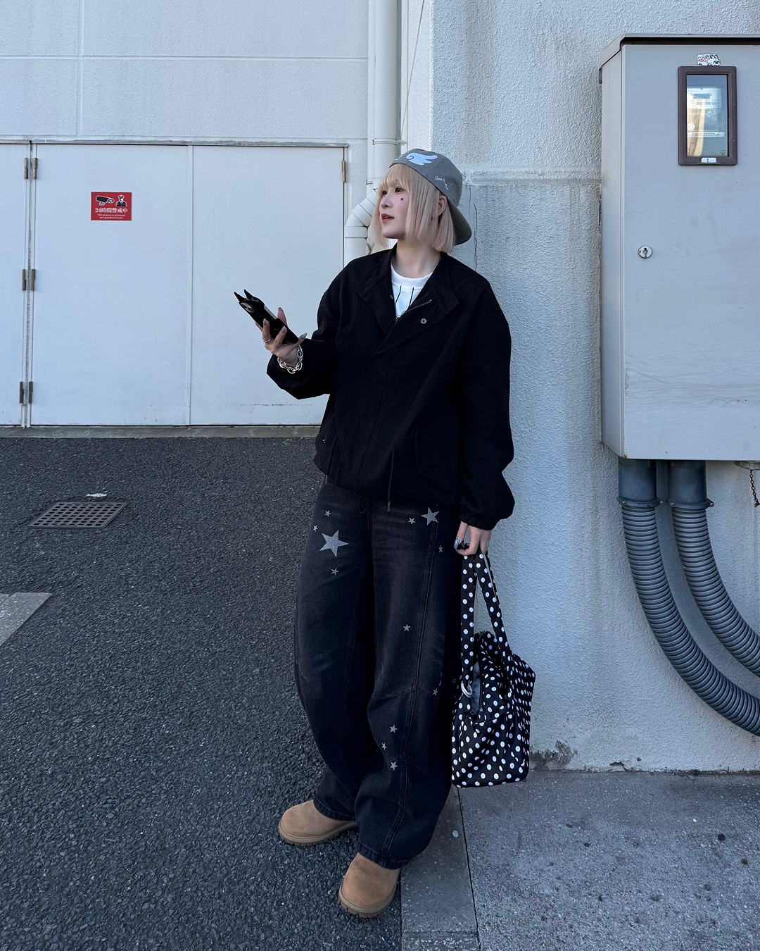 バレルシルエット星プリントデニムパンツKC0224