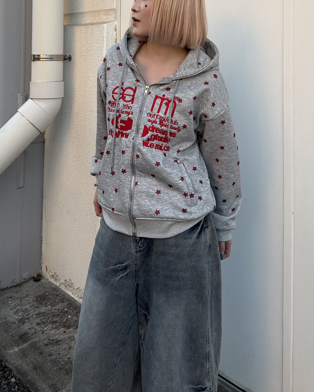 星プリントスウェットジップアップパーカーKC0229