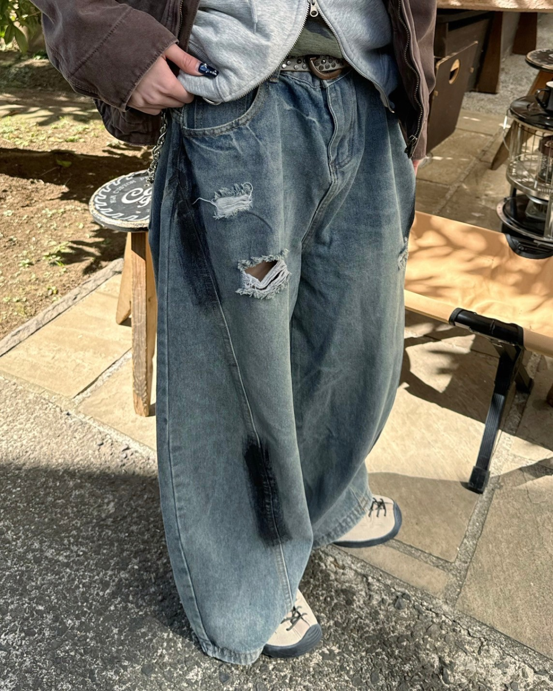 デザインダメージデニムパンツ KM0011