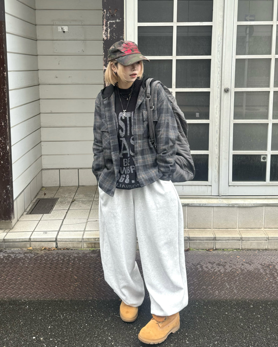 フードチェックシャツ KM1233