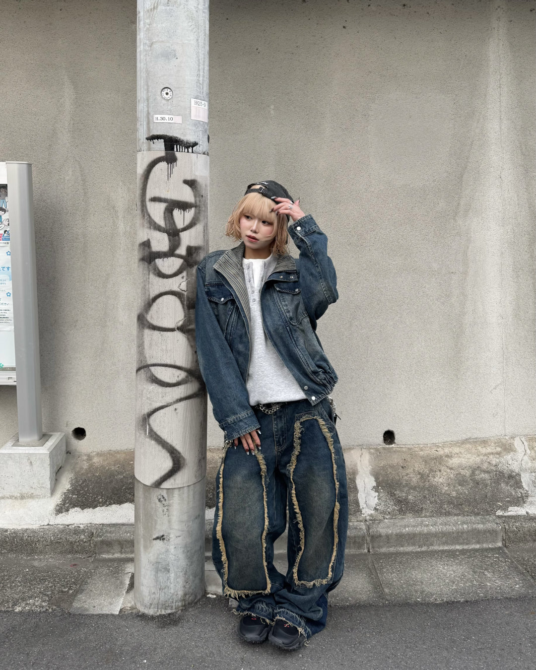 【即納】デザインフリンジデニムパンツ KM5005