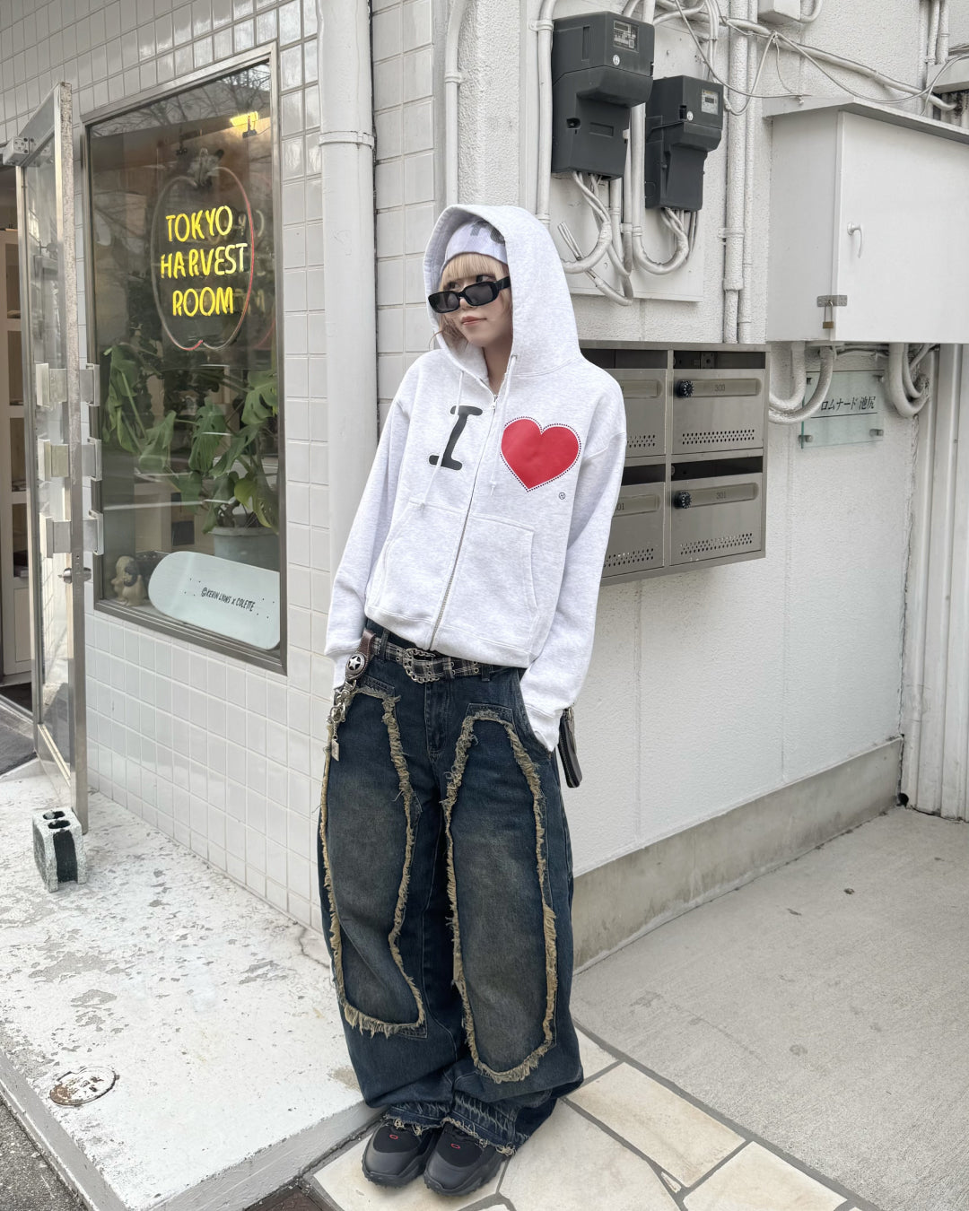 【即納】デザインフリンジデニムパンツ KM5005